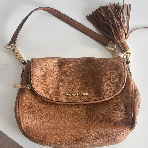Michael Kors Tan Leather Shoulder Bag with Tassel - Picture 1 of 17